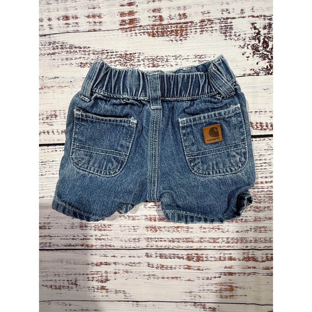 Carhartt Baby Denim Shorts Medium Wash Blue 3 Months Elastic Waist Cotton